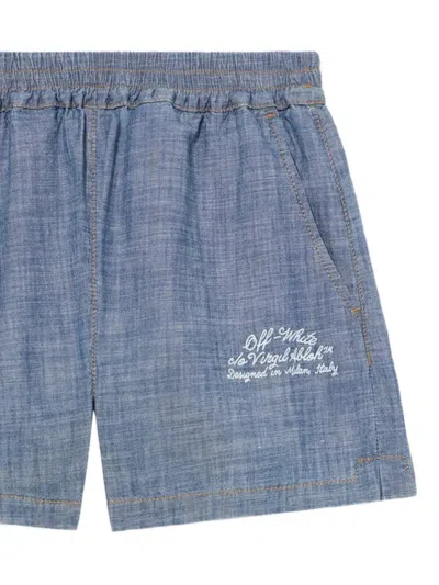Off-white Chambray Denim Pajama Shorts Dark Blue