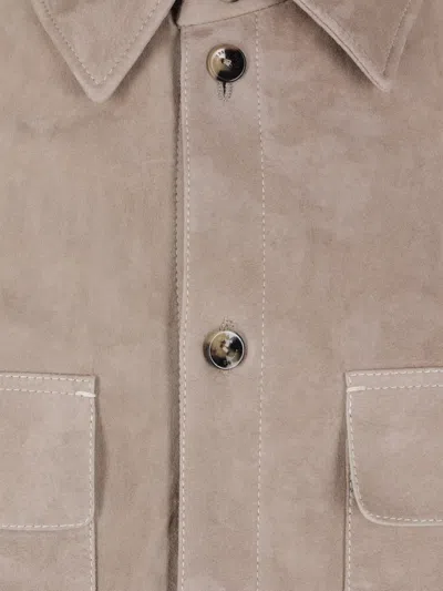 Agnona Patch-pockets Shirt Leather Jacket In Multi