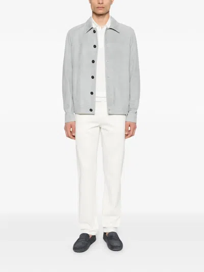 Eleventy Buttoned Suede Jacket In Gray