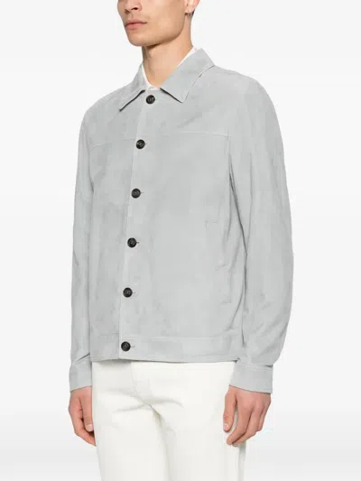 Eleventy Buttoned Suede Jacket In Gray