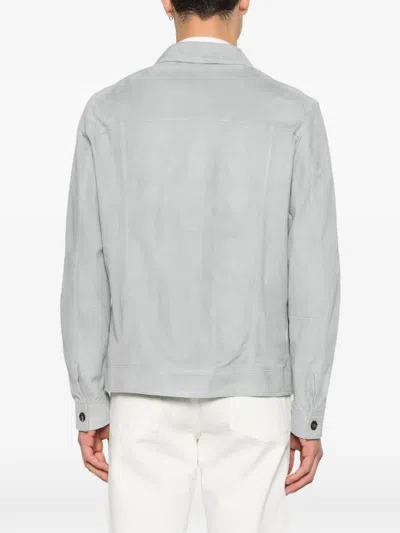 Eleventy Buttoned Suede Jacket In Gray