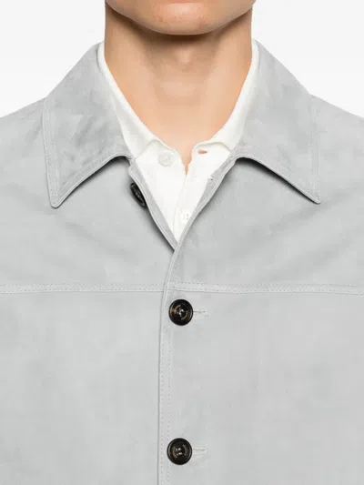 Eleventy Buttoned Suede Jacket In Gray