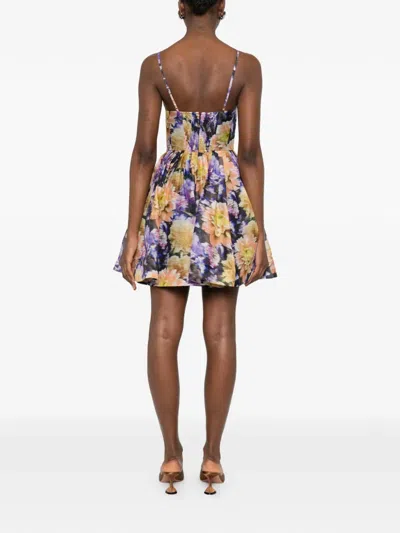 Zimmermann Luna Gathered Floral-print Linen And Silk-blend Mini Dress In Multi