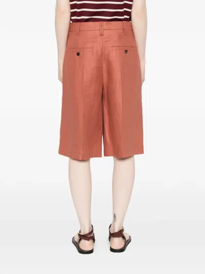 Brunello Cucinelli Linen Shorts Pleated Design Belt Loops Pockets In Red