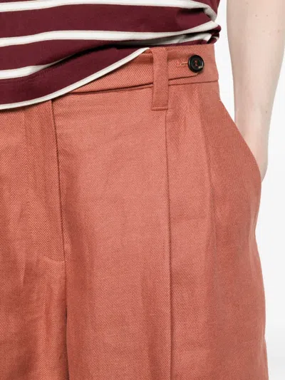Brunello Cucinelli Linen Shorts Pleated Design Belt Loops Pockets In Red