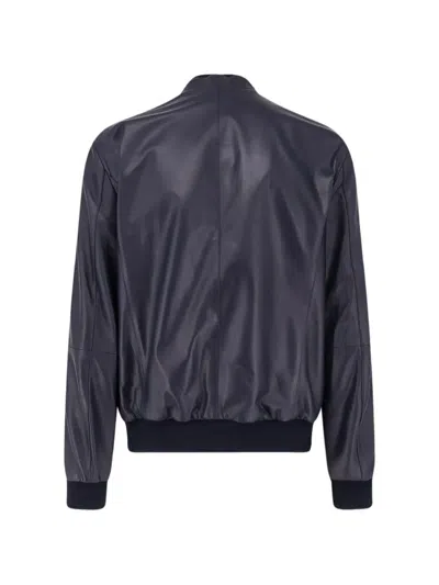 Corneliani Ribbed Leather Jacket In Blue