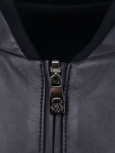 Corneliani Ribbed Leather Jacket In Blue