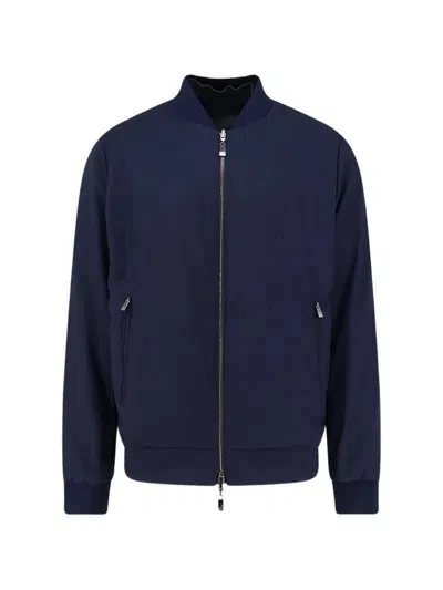 Corneliani Ribbed Leather Jacket In Blue