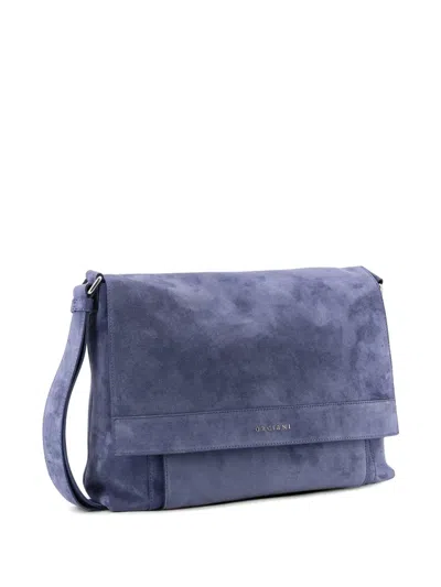 Orciani Suede Messenger Shoulder Bag Adjustable Strap In Blue