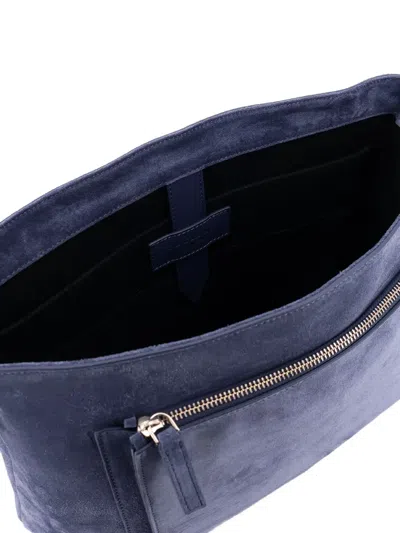 Orciani Suede Messenger Shoulder Bag Adjustable Strap In Blue