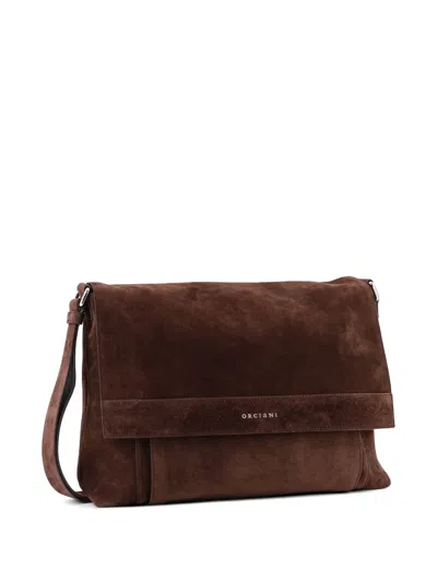 Orciani Suede Messenger Shoulder Bag Adjustable Strap In Brown