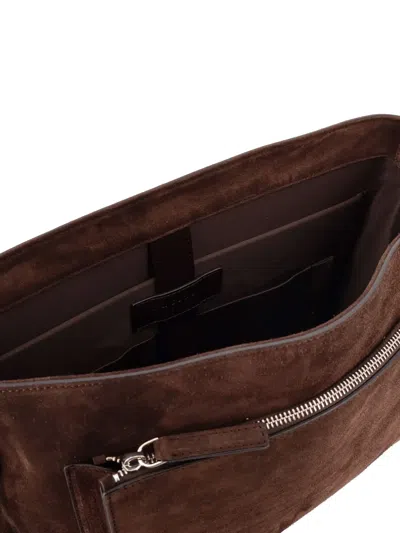 Orciani Suede Messenger Shoulder Bag Adjustable Strap In Brown