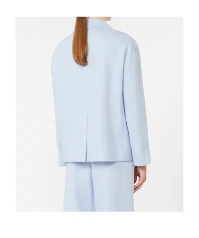 Max Mara Blue Solid Notched Lapel Blazer In Blue