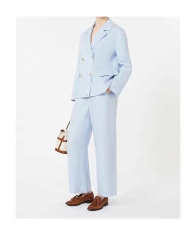 Max Mara Blue Solid Notched Lapel Blazer In Blue