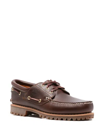 Timberland Authentic Brown Loafers With Embossed Logo On The Side In Leather Man In Burgundy