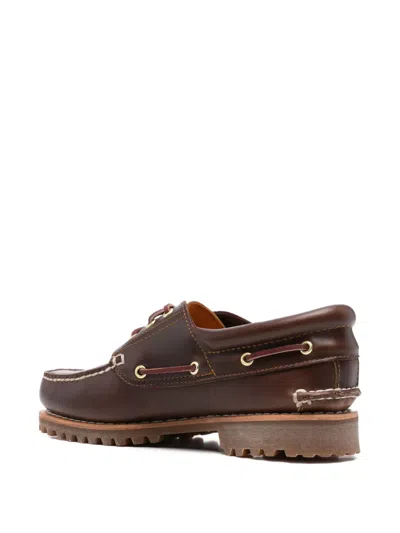 Timberland Authentic Brown Loafers With Embossed Logo On The Side In Leather Man In Burgundy