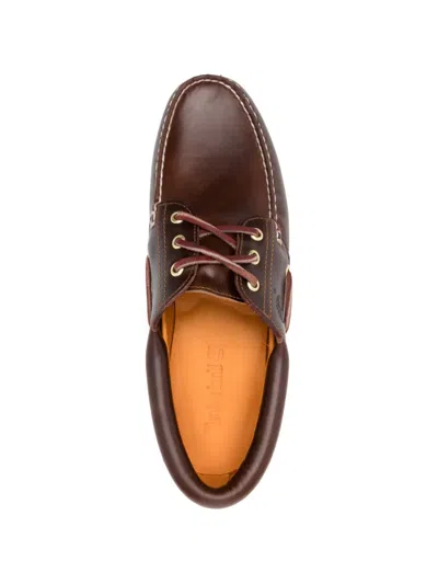 Timberland Authentic Brown Loafers With Embossed Logo On The Side In Leather Man In Burgundy