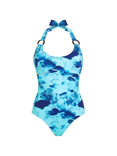 Vilebrequin Women Halter One-piece Swimsuit Coral Reef In Blue