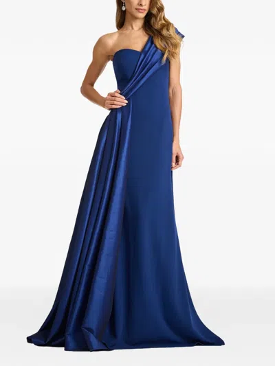 Tadashi Shoji One-shoulder Draped Crepe Gown In Blue