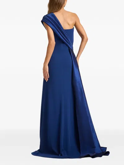 Tadashi Shoji One-shoulder Draped Crepe Gown In Blue