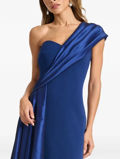 Tadashi Shoji One-shoulder Draped Crepe Gown In Blue