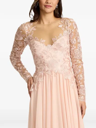 Tadashi Shoji Illusion Lace Embroidered Sleeve Gown In White