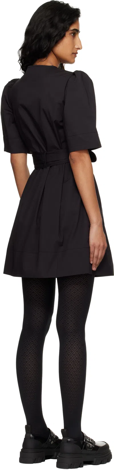 Ganni Belted Bow-embellished Stretch-cotton Poplin Midi Dress In Black