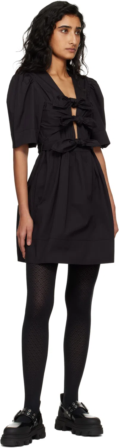 Ganni Belted Bow-embellished Stretch-cotton Poplin Midi Dress In Black