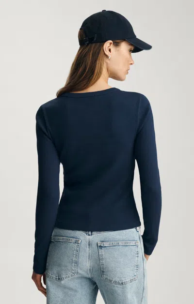 Mavi Long Sleeve Button-up T-shirt In Black Iris In Blue