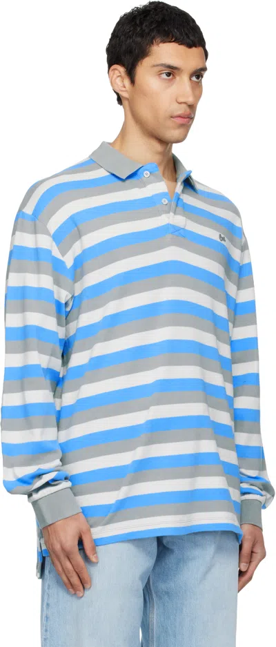 Erl Multicolor Long-sleeved Polo Shirt With Striped Motif In Cotton Man In Blue