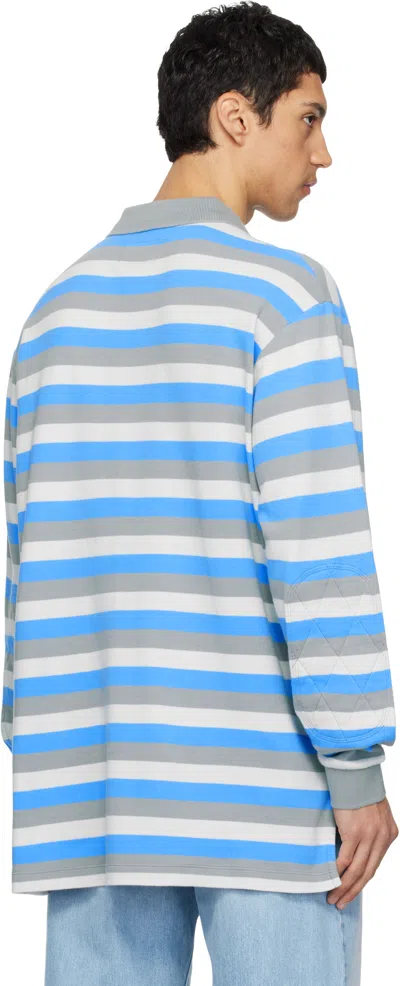 Erl Multicolor Long-sleeved Polo Shirt With Striped Motif In Cotton Man In Blue