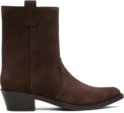 Khaite Brown Calf Leather Bos Taurus Ankle Boots In Multi