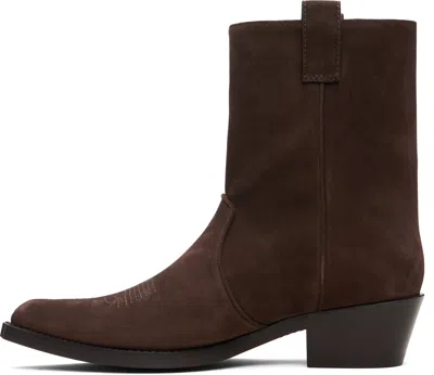 Khaite Brown Calf Leather Bos Taurus Ankle Boots In Multi