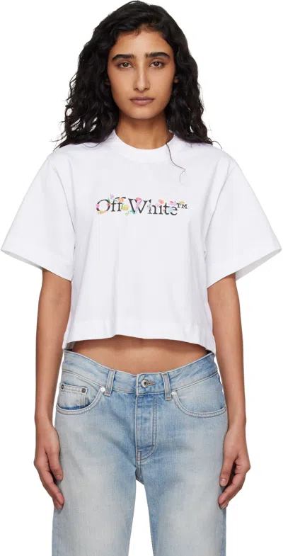 Off-white Floral Graphic Cropped Crew Neck Top In White