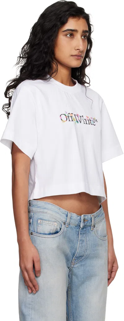 Off-white Floral Graphic Cropped Crew Neck Top In White
