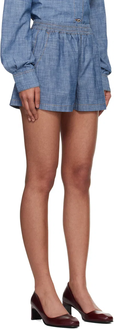 Off-white Chambray Denim Pajama Shorts Dark Blue