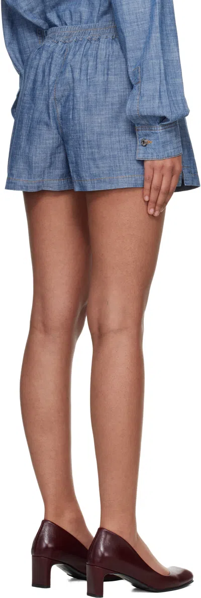 Off-white Chambray Denim Pajama Shorts Dark Blue