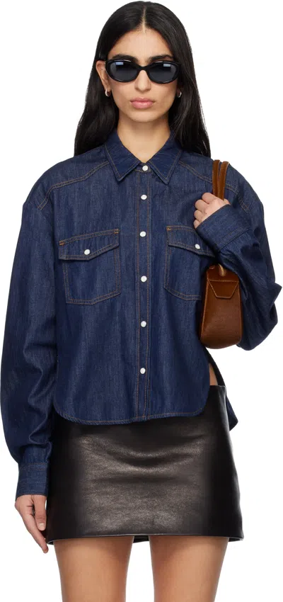 Khaite Neutrals Grenon Cropped Denim Cotton Shirt In Blue