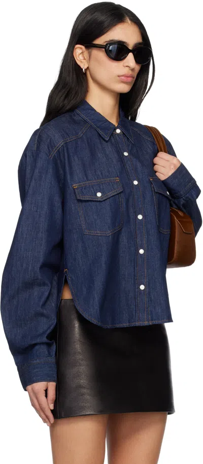 Khaite Neutrals Grenon Cropped Denim Cotton Shirt In Blue