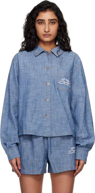 Off-white Chambray Denim Pajama Shirt Dark Blue