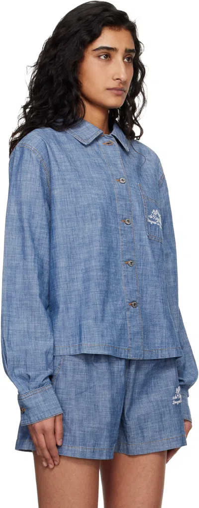 Off-white Chambray Denim Pajama Shirt Dark Blue