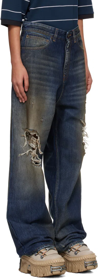 Vetements Blue Trashed Jeans In Blue
