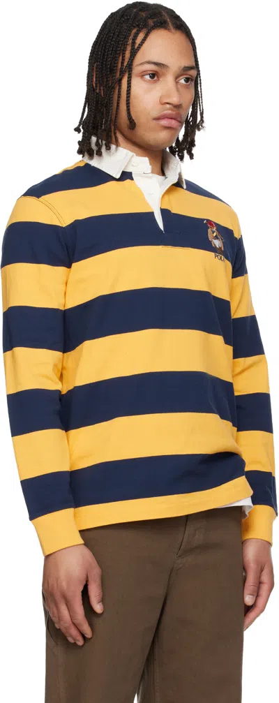 Polo Ralph Lauren Long Sleeve Jersey Knit Society Bear Rugby Shirt In Yellow