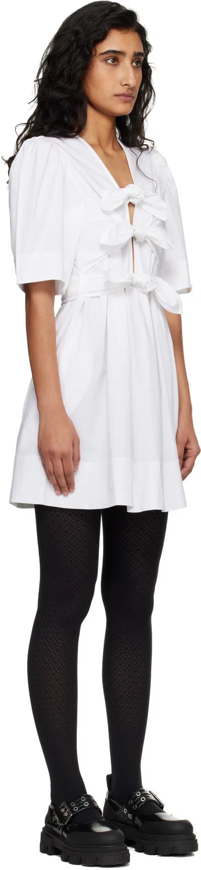 Ganni Organic Cotton Dress Bow Cut Out Design In White