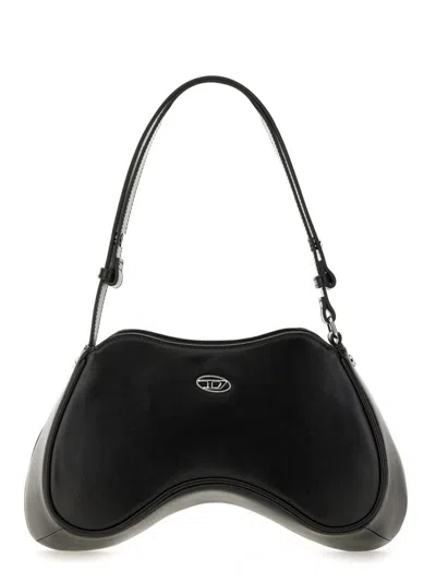 Diesel Shoulder Handbag With Zip Closure And Oval Logo In Black