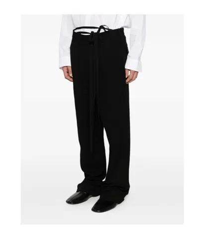 Ann Demeulemeester Leon Drawstring-side Trousers In Black