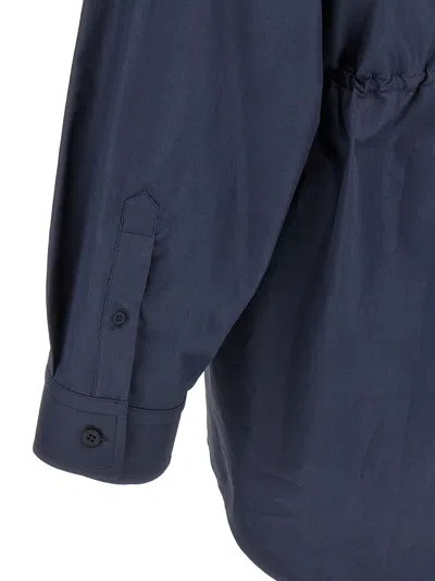 Balenciaga Elasticated Waistband Cotton Shirt Mini Dress In Blue