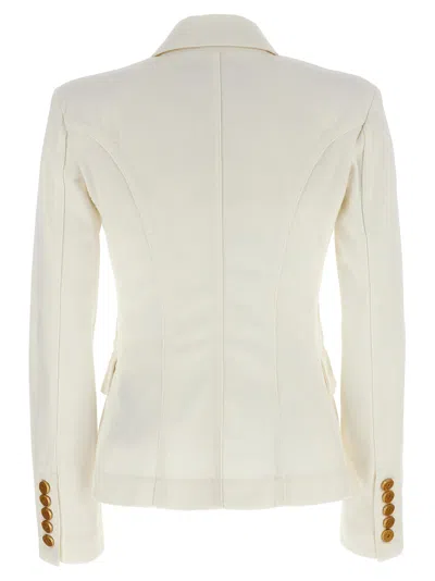 Balmain Double-breasted Structured Denim Blazer With Peak Lapel In White