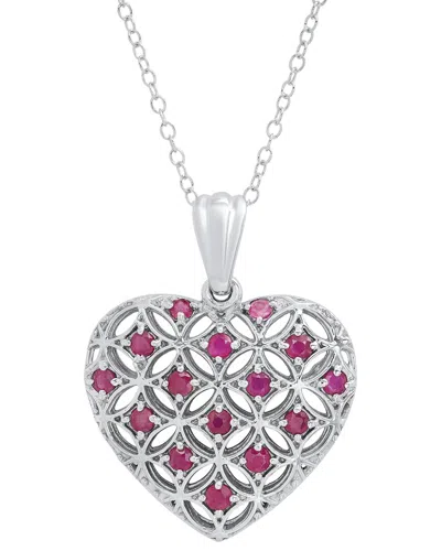 Maxcolor Silver Ruby Pendant Necklace In Purple