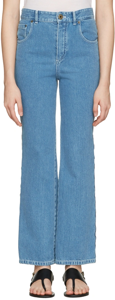Shop Chloé Blue Scalloped Flared Jeans